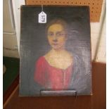A 19th Century oil on canvas (relined) of girl in red dress and a 19th Century oil on canvas of a