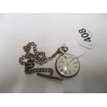 A silver fob watch on chain