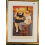 A signed Beryl Cook limited edition print 'Two on a Stool' published Alexander Gallery, with blind