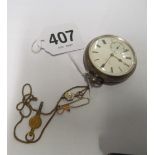 A J W Benson silver pocket watch, chain and key