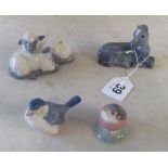 Some Copenhagen figurines; sheep No.2769, foal No.5691 and two birds Nos. 1040 and 125