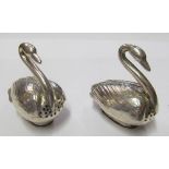 A pair of 925 swan pomander pots with hinged bases