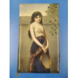 A KPM style Continental wall plaque 888G Mignon of Howe scene of girl with tambourine 6” x 10”