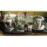 Various silver-plate, glass punch bowl and glass bowl