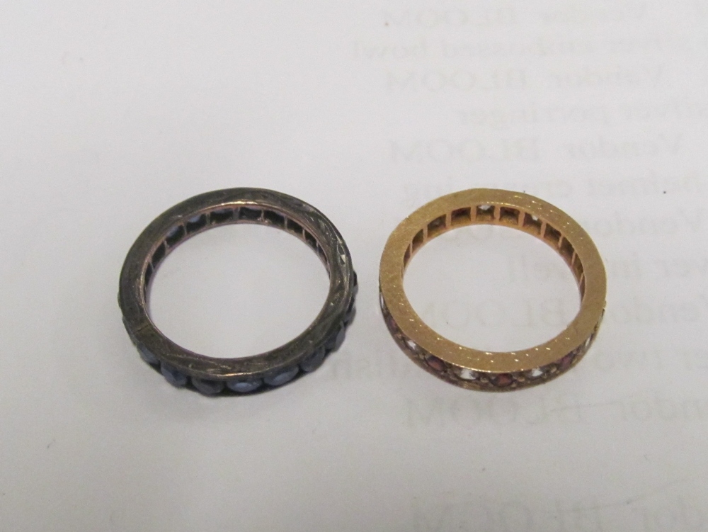 A gold eternity ring set red stones and diamond 2.2g and another eternity ring - Image 2 of 2