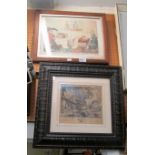 Two Hogarth style caricature prints and three prints