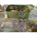 Various coins and notes