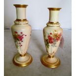 A pair Royal Worcester vases with reeded necks and floral decoration