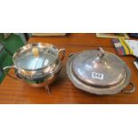 A silver-plated tureen and another