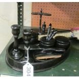 A group of ebony dressing table items