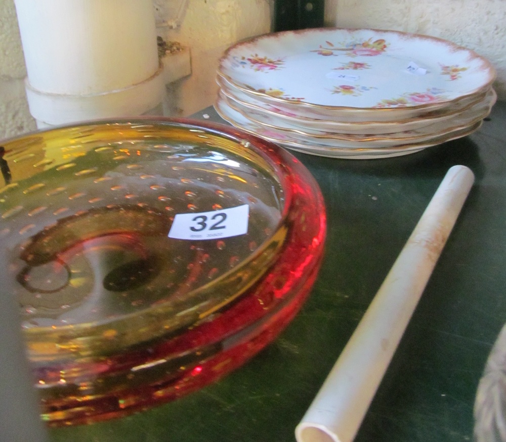 Four 19th Century plates and glass dish