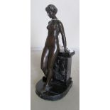 A 19th Century bronze of a naked lady stand by marble plinth (top to plinth replaced by marble