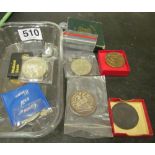 A Victorian 1890 crown, 1951 Festival of Britain coin, Cartwheel penny and other crowns etc