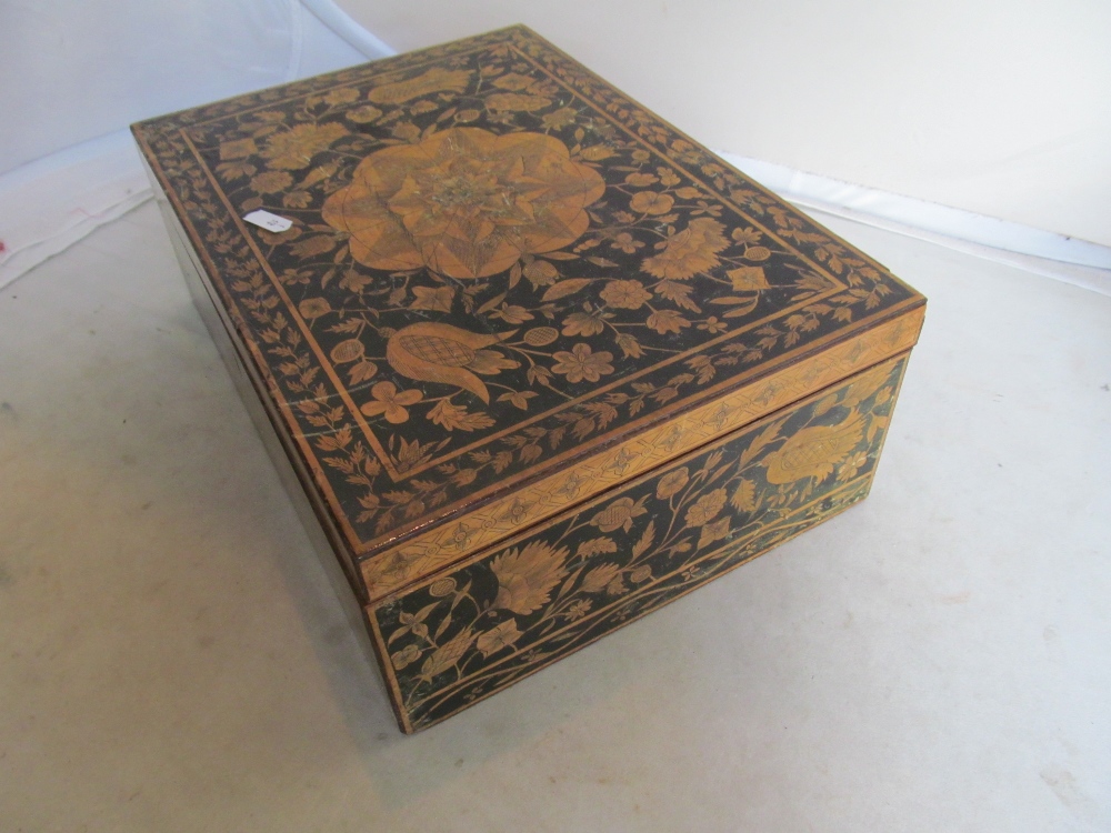 A Regency pen work workbox decorated flowers and leaf borders (split to top) - Image 3 of 4