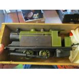 A Bowman model train (tank logo), Hornby No.2 Pullman car and three lead figures