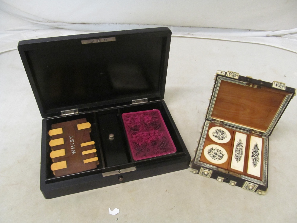 An ebony games box with silver mounts and ebony and ivory (?) box with ivory counters - Image 2 of 2