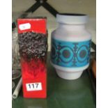 A grey with blue decoration German pottery Dumler & Breiden vase and red with black lava