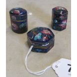 Three Chinese Peking blue and floral enamel boxes