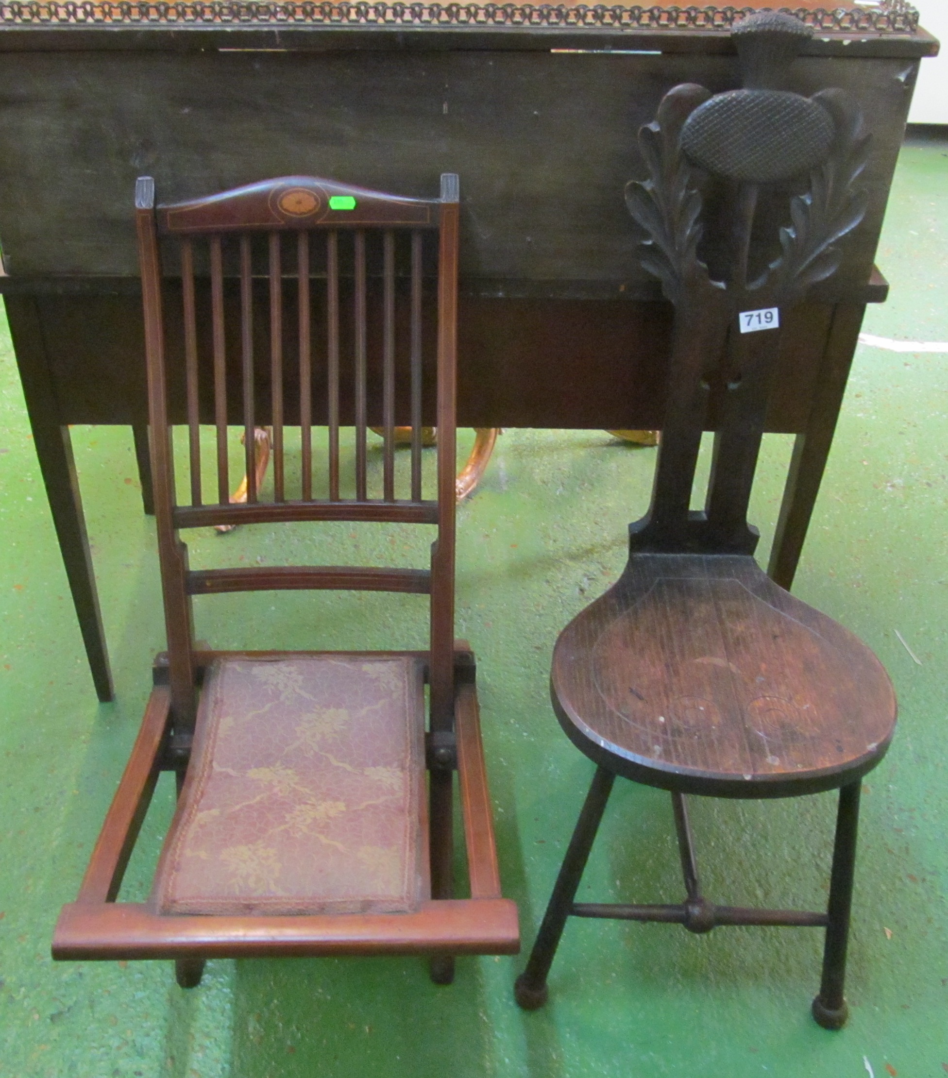 An Edwardian folding chair and hall chair