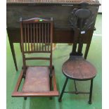 An Edwardian folding chair and hall chair