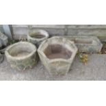 A trough, two circular pots and two semi-circular wall pots