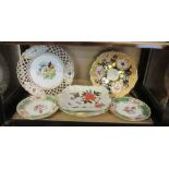 A 19th Century Ridgway plate with apricot and gilt border and floral decoration a pair of Coalport