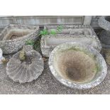 Two concrete troughs, shell bowl and corner trough