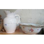 A Royal Doulton shaped wash bowl and two jugs