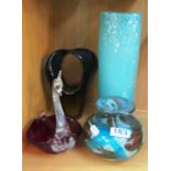 Four coloured Art glass vases (three signed)