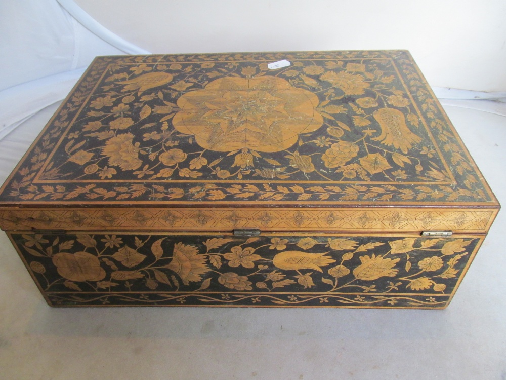 A Regency pen work workbox decorated flowers and leaf borders (split to top) - Image 4 of 4