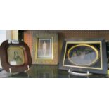 A Victorian framed photograph of a lady in rosewood effect frame, another group photograph and a