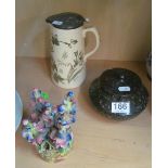A Wade No.49 floral encrusted items (slightly a/f), a jug and serpentine lidded pot