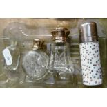 Two silver lidded scent bottles and two others