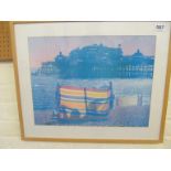 A Philip Webb print West Pier with windbreak and five pictures on canvas