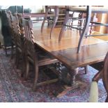 An oak drawleaf table and set of 6 chairs