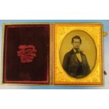 A 19th Century Daguerrotype/Ambrotype of gent in 3D with ferns to the glass in leather frame