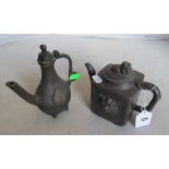 A Chinese bronze water pot and square clay teapot