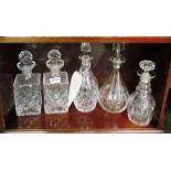 A pair decanters and three others