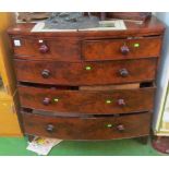 A 19th Century bowfront chest, split top over two short and three long drawers