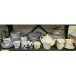 A black and white modern dinner service, a Royal Doulton Lambeth ware part dinner service and a
