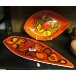 Two 1970's Poole Pottery plates orange ground and abstract patterns