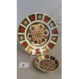 A Royal Crown Derby Imari plate and a small dish