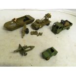 Some plastic army vehicles, Dinky Scout Car and Brittains Cannon