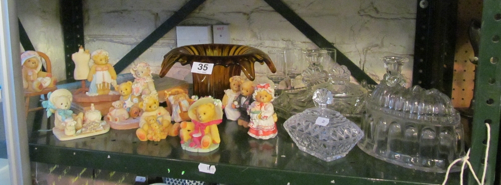 A group of glass, cherished teddies and two Giles books