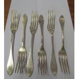 Some sterling Shreve & Co. cutlery; five small spoons 'B', four small spoons 'M', six forks 'M', six