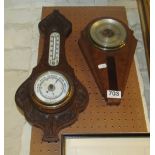 An Art Deco barometer and a barometer/thermometer