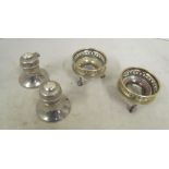 A pair bell inkwells and two salts (no liners)