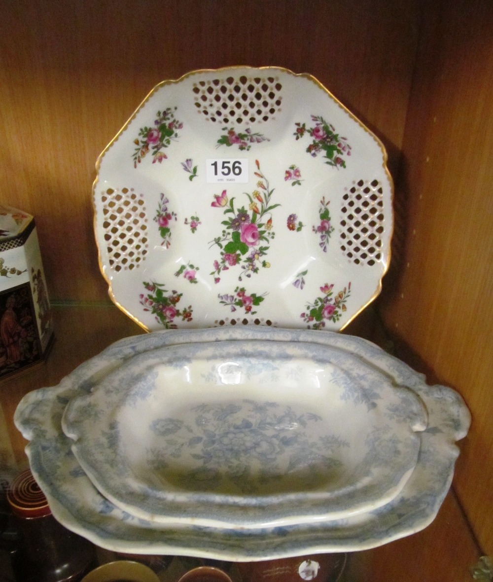 An floral wash jug and basin, Victorian tureen, sauce boat and two dishes and a pierced plate - Image 2 of 2