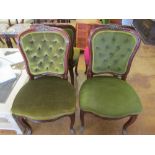 Three green and a pink dralon button back dining chairs