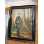 A watercolour 18th Century naval gentleman with sword with forest to background